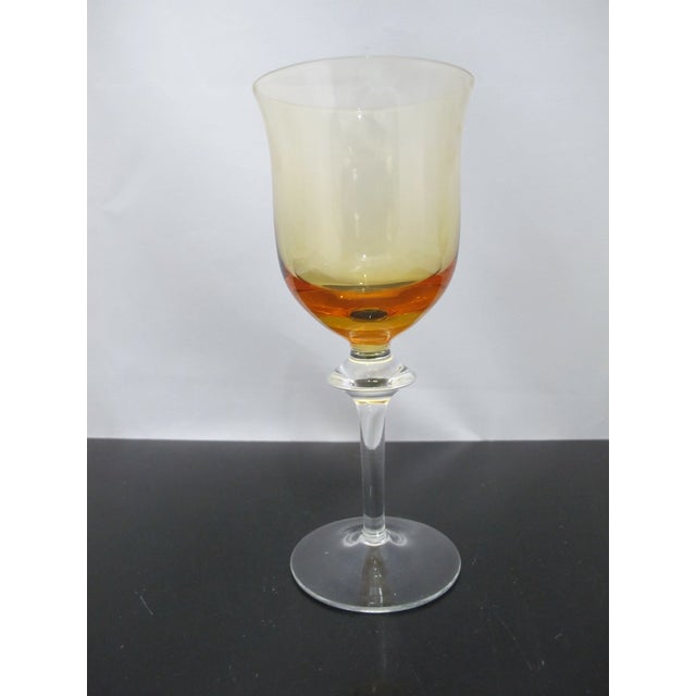 Vintage Denby Aurora Amber crysta wine glass set of 3, manufactured by Krosno in Poland. Amber ombre bowl with clear stem....