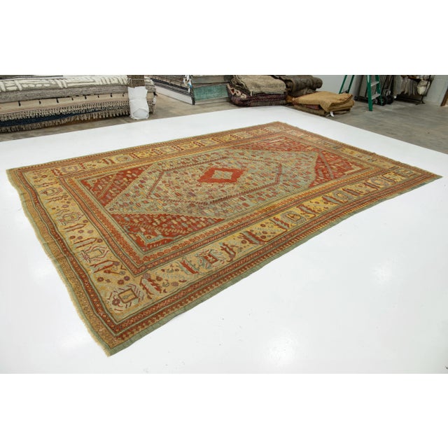 Turkish 1880s Turkish Oushak Antique Wool Rug in Blue Featuring a Medallion Design For Sale - Image 3 of 10