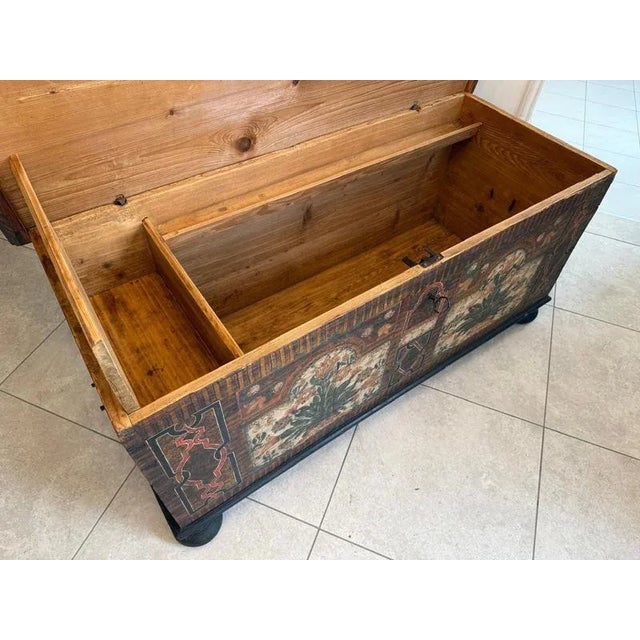 Original Biedermeier rustic chest, Tyrolean chest. Dimensions: Height x Width x Depth: 72 x 164 x 69 cm. Exceptionally...