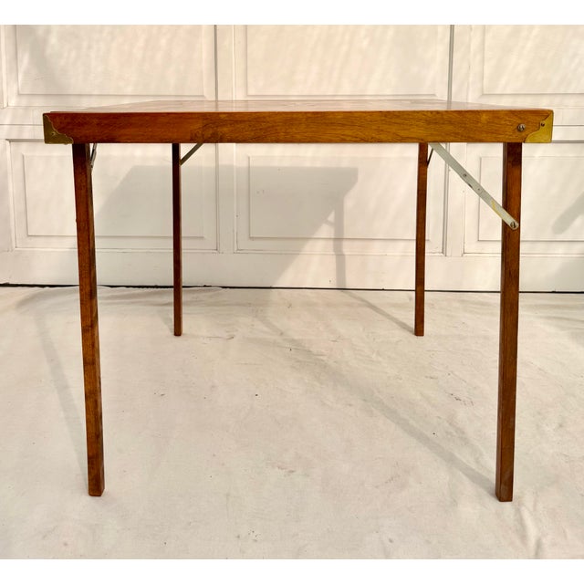 Vintage Handcrafted Folding Game Table With Marquetry Compass Star Top For Sale In Los Angeles - Image 6 of 12