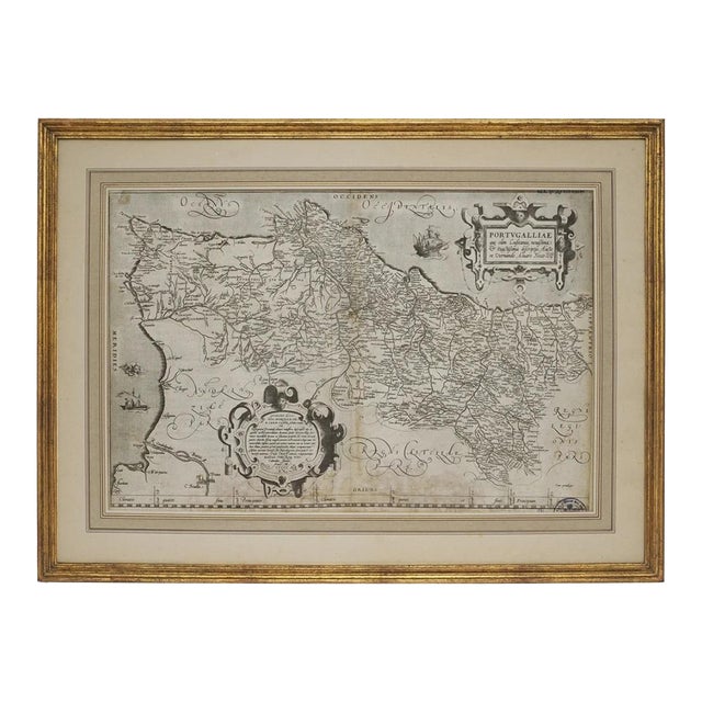 Antique Map Portugal Ortelius Framed Copper Engraving Portugal Vernando Alvaro Secco For Sale