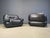 Pair of black leather lounge chairs model by Sapporo for Mobil Girgi. Very thick and comfy cushions upholstered in fine...