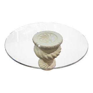 Glass Top Stone Pedestal Base Dining Table For Sale