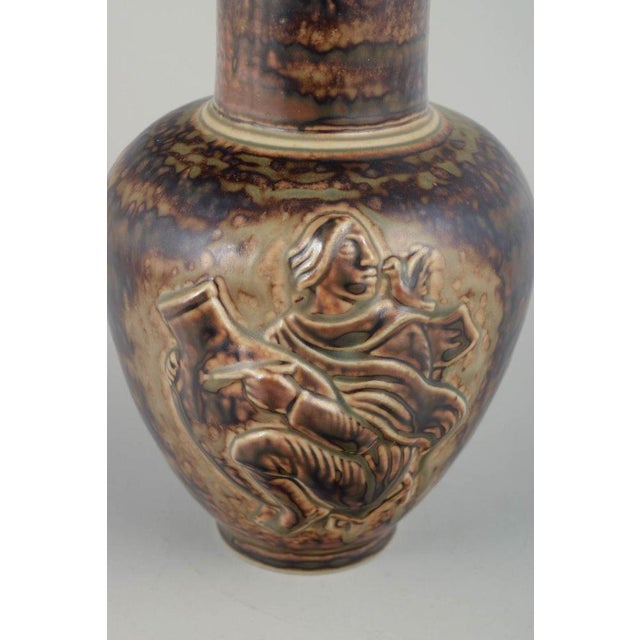 Vase with Sung Glaze and Figurative Relief Scene by Jais Nielsen for Royal Copenhagen For Sale - Image 3 of 6