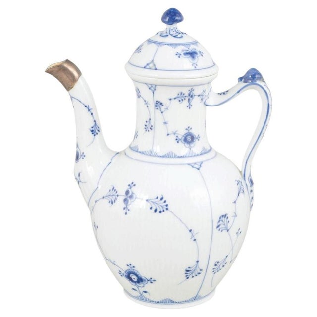 Blue Fluted Plain Coffee Pot with Silver Mount from Royal Copenhagen, 1920s For Sale - Image 6 of 6