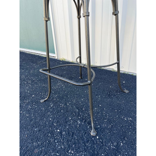 1990s Walter E Smith Wrought Iron and Leather Swivel Bar Stools- Set of 3 For Sale - Image 6 of 12
