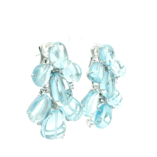 Baby Blue Italian Aquamarine and Diamond Chandelier Earrings in 18k White Gold, Circa 1990, Pair For Sale - Image 8 of 13