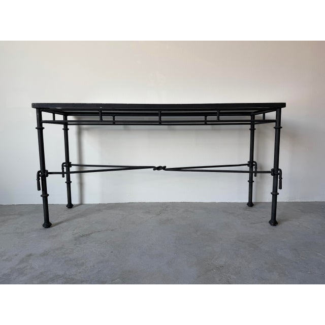 Mid-Century Modern 1980’s Vintage Giacometti-Style Iron and Glass Top Console Table For Sale - Image 3 of 12