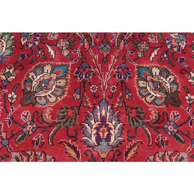Floral Persian Vintage Tabriz Red/Purple Wool Rug - 9'7'' X 13'1'' For Sale - Image 4 of 10