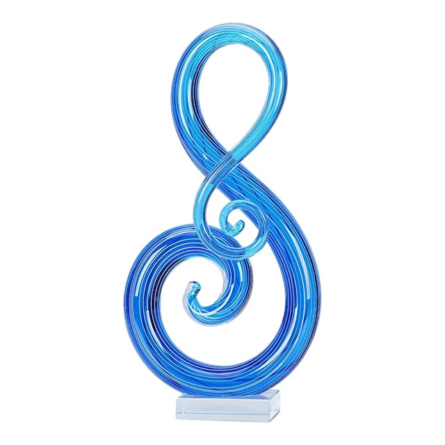 Vintage Murano Style Italian Murano Glass Hand Blown Music Note Sculpture For Sale