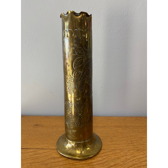 Vintage English Brass Trench Art Brass Vase For Sale - Image 4 of 5