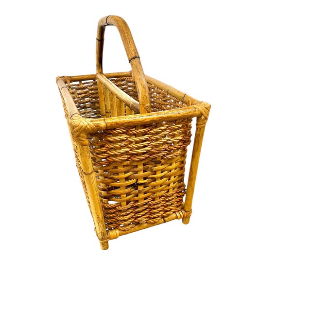 1980s Vintage French Bamboo Rattan Coastal Magazine Book Rack Stand For Sale - Image 4 of 10