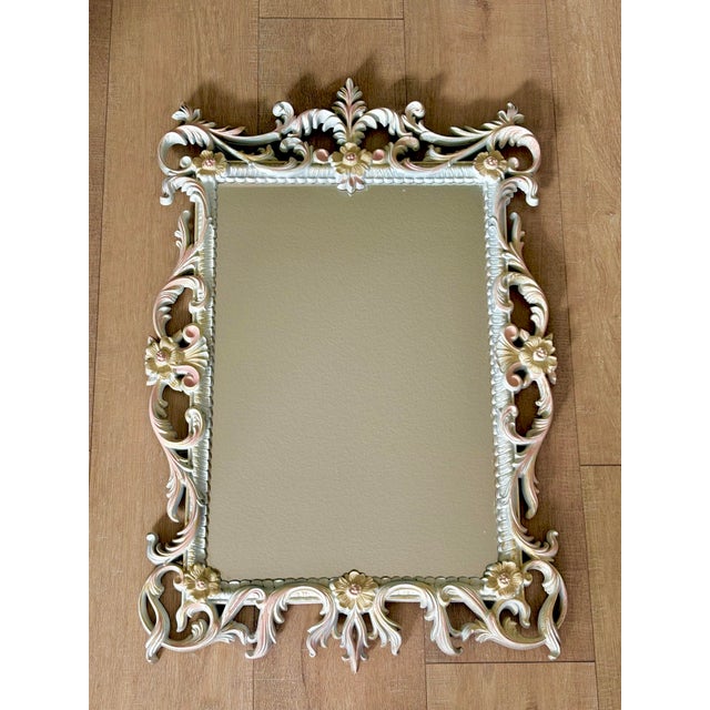 White Vintage Midcentury Painted Wall Mirror For Sale - Image 8 of 12