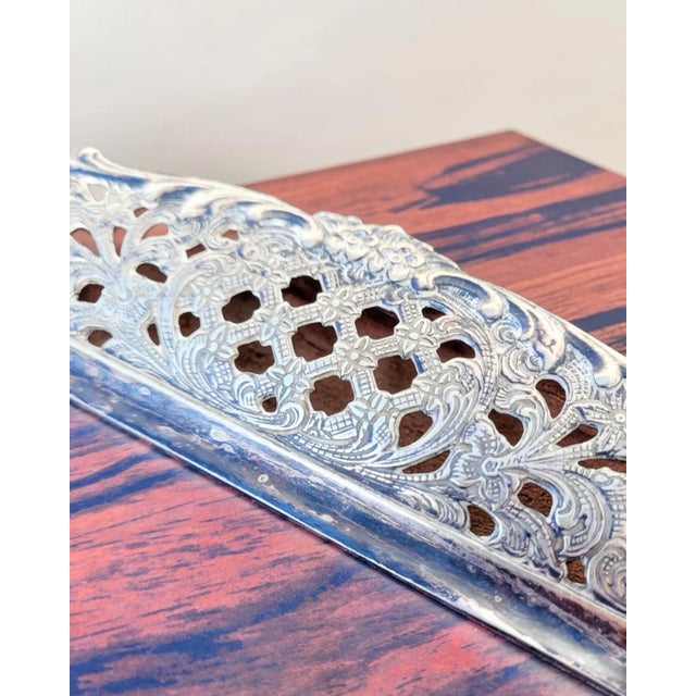 Dutch Silver-Plated Mahogany Serving Tray by Hooijkaas Schoonhoven, 1950s For Sale - Image 4 of 11