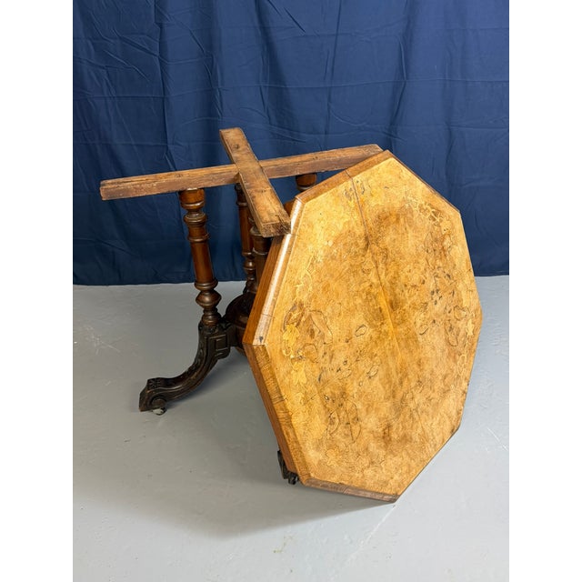Victorian-Era Octagonal Burr Walnut Centre Table, 1900 For Sale - Image 3 of 15