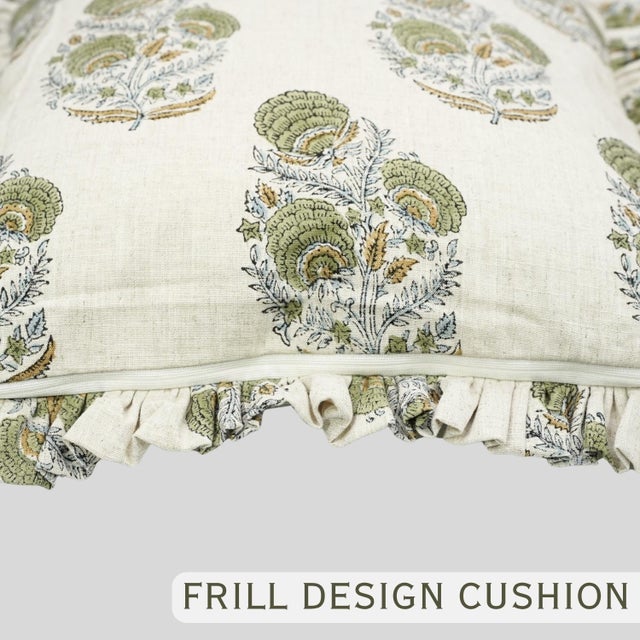 Not Yet Made - Made To Order Handmade Floral Block Print Frill Pillow Cover Artisan Boho Decorative Throw Cushion 26x26 Inch- Mohini For Sale - Image 5 of 6