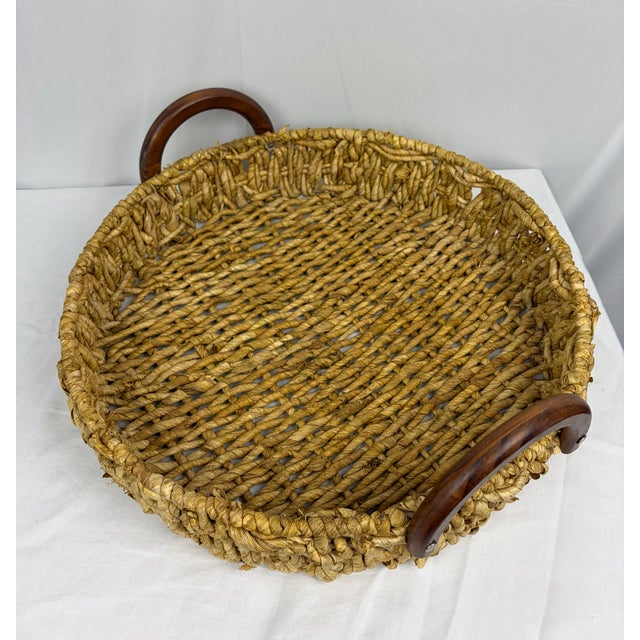 Contemporary Late 20th Century Woven Seagrass Tray With Wooden Handles — Coastal Organic Style For Sale - Image 3 of 6