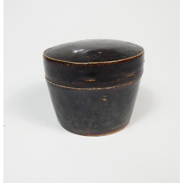Rustic Small Mid 20th Century Brown Lidded Pottery Jar For Sale - Image 3 of 7
