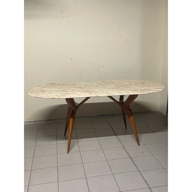 Table with Wooden Leg and Marble Top, 1950s For Sale - Image 13 of 18