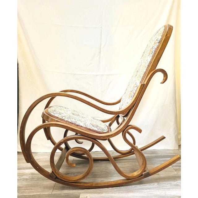 Victorian 1970s Price Products Ornate Tapestry Upholstered Bentwood Rocking Chair For Sale - Image 3 of 11