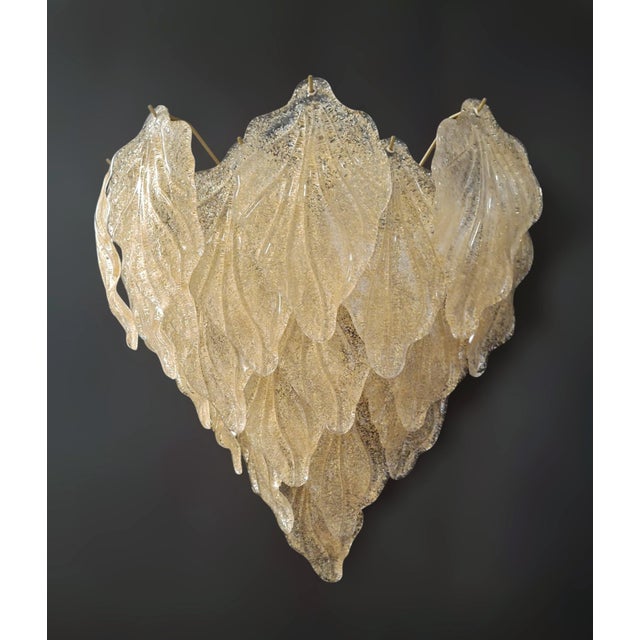 Italian 21st Century Amber Graniglia Leaves Sconces, a Pair For Sale - Image 3 of 9