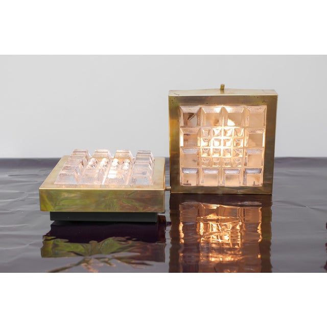 Goldenrod Swedish Brutalist Glass and Brass Wall Lamps from Falkenbergs Belysning, Set of 2 For Sale - Image 8 of 18