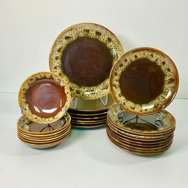 Brutalist 1980s Vintage Brutalist Boho Chic Arts & Crafts Lava Drip Dinnerware - Set of 24 For Sale - Image 3 of 14
