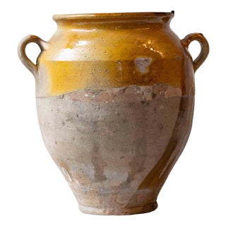 19th Century French Glazed Terracotta Jug with Ochre Yellow Glaze For Sale