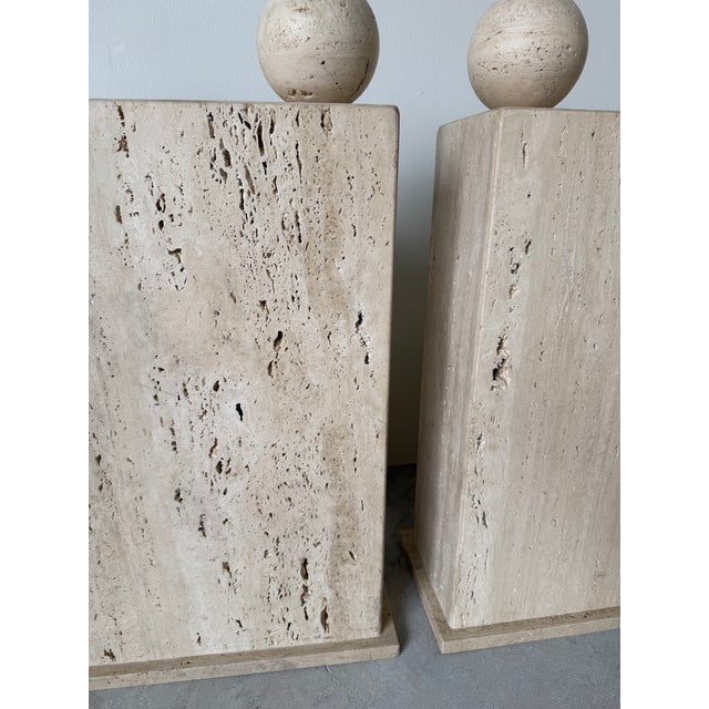 On Hold // 1980’s Postmodern Italian Geometric Travertine Dining Table Base - A Pair For Sale - Image 16 of 16