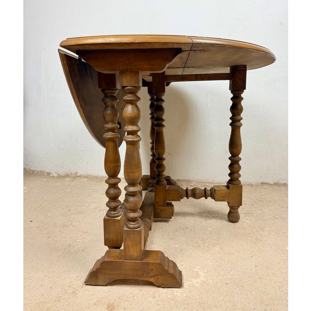 Wood Mid-Century Spanish Drop-Leaf Dining Table with Barley Twist Legs, 1940 For Sale - Image 7 of 10