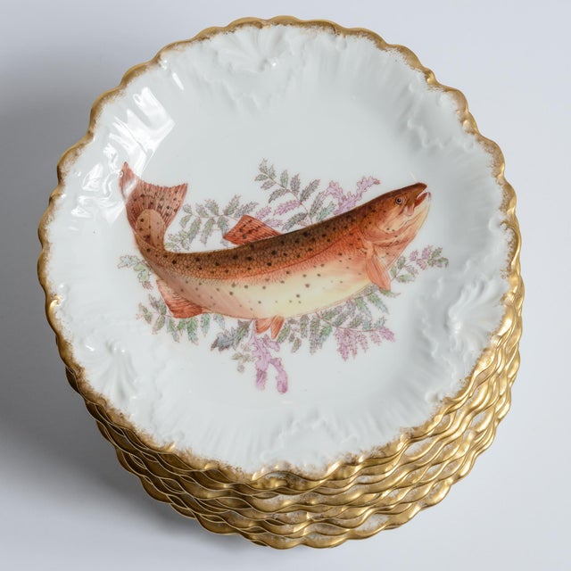 Late 19th Century Antique Hand-Painted French Limoges Porcelain Fish Service Set - 14 pcs For Sale - Image 5 of 14