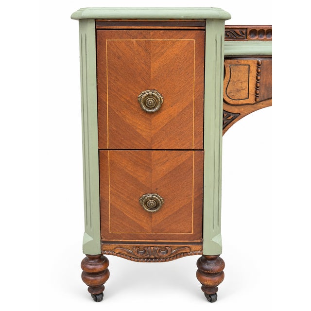 Antique Art Deco Vanity With Three-Panel Mirror and Matching Bench For Sale - Image 9 of 18