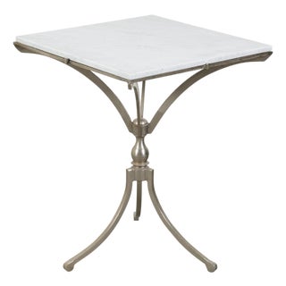 Italian Midcentury Steel Table with White Marble Top and Tripod Base For Sale