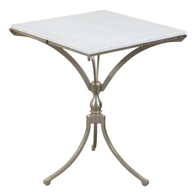 Italian Midcentury Steel Table with White Marble Top and Tripod Base For Sale