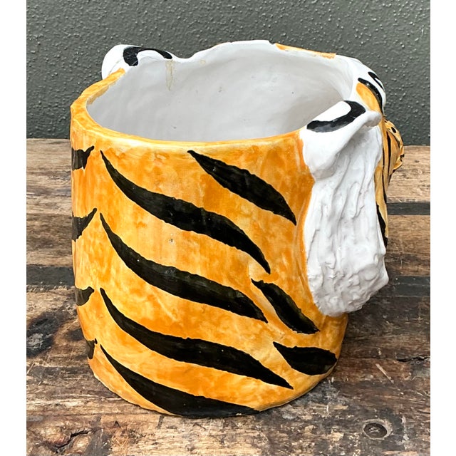 Late 20th Century Vintage Italian Hand Painted Tiger Cache Pot For Sale - Image 5 of 12