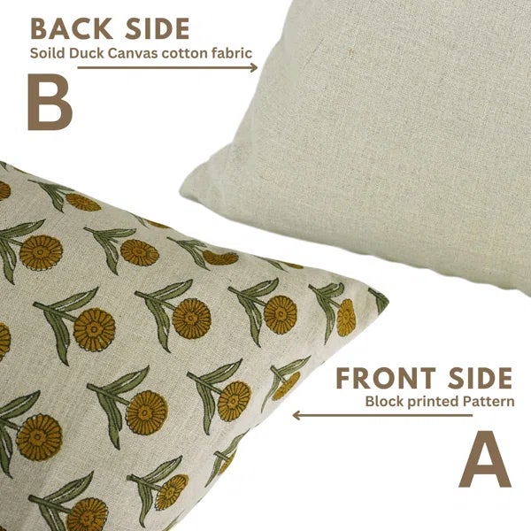 Not Yet Made - Made To Order Fabdivine Hand-Block Printed Decorative Cushion Cover 14x20 Inch- Genda Pushp For Sale - Image 5 of 5