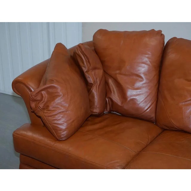 Set of Small Aged Tan Brown Leather Sofa & Matching Armchair For Sale - Image 4 of 18