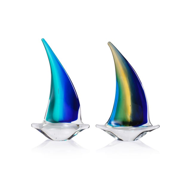 Amber Marisol 2-Piece Assorted Set Decorative Glass Sailboats, 8" For Sale - Image 8 of 8