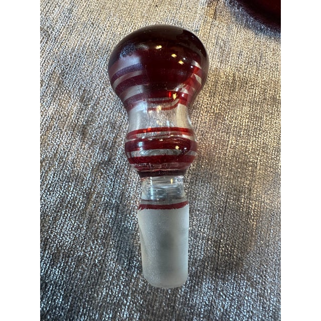 Early 20th Century Antique Red Cranberry Glass & White Etched Grapes & Leaves Oil/Vinegar Cruet/ Bottle For Sale - Image 5 of 10