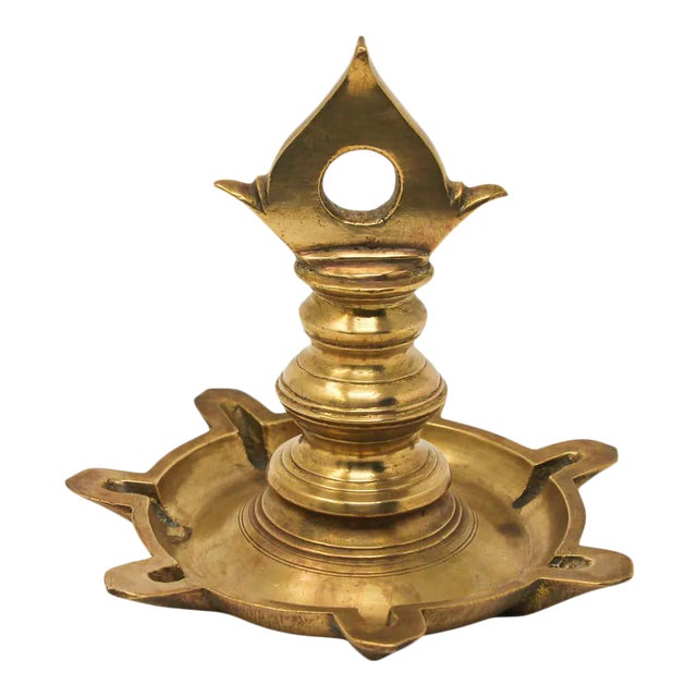 Brass Oil Lamp Traditional Temple Religious Asian Hindu Diya Art India 1900 For Sale