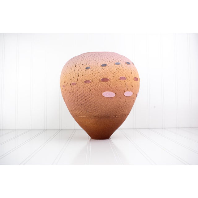 Contemporary Listed Artist Jamie Fine Mid-Century Modern-Style Textured Terra Cotta Ovoid Vase For Sale - Image 3 of 13