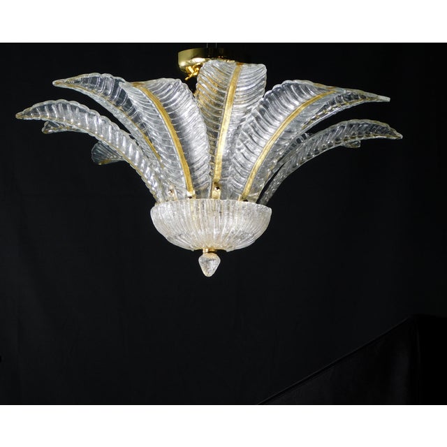 Glass Vintage Palmette Pendant Light in Crystal Glass with Gold Thread, 1985 For Sale - Image 7 of 14