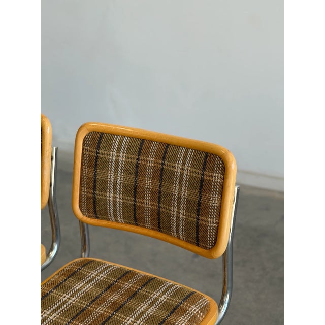Mid-Century Modern 1970s Chrome & Plaid "Cesca" Style Cantilever Chairs - Set of 4 For Sale - Image 3 of 10