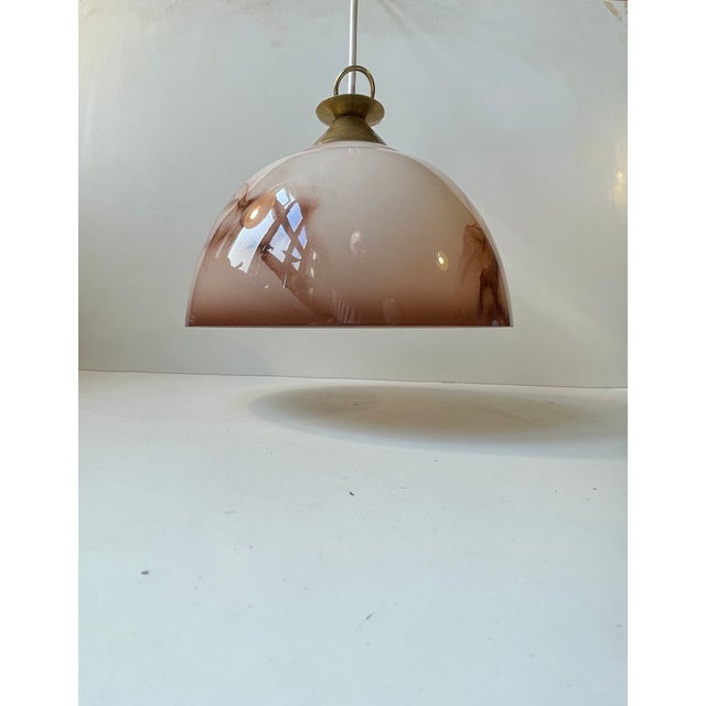 Scandinavian Functionalist Pendant in Brass and Pink Marble Glass, 1940s For Sale - Image 3 of 10