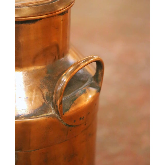 Metal 19th Century French Polished Copper Milk Can With Lid and Handles For Sale - Image 7 of 12