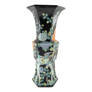 20th Century Chinese Chinoiserie Famille Noire Black Pottery Vase