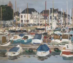 Henri Reiter, Small Norman Port, Gouache