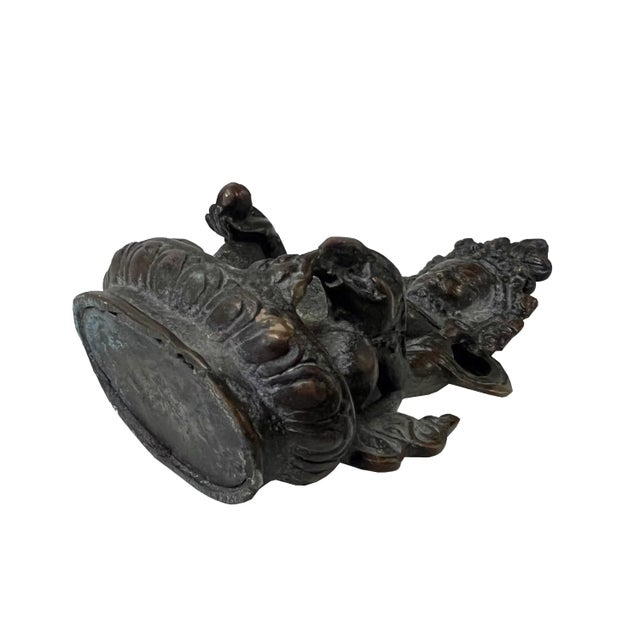 Metal Distressed Marks Bronze Color Metal Zambala Fortune Deity Statue For Sale - Image 7 of 8