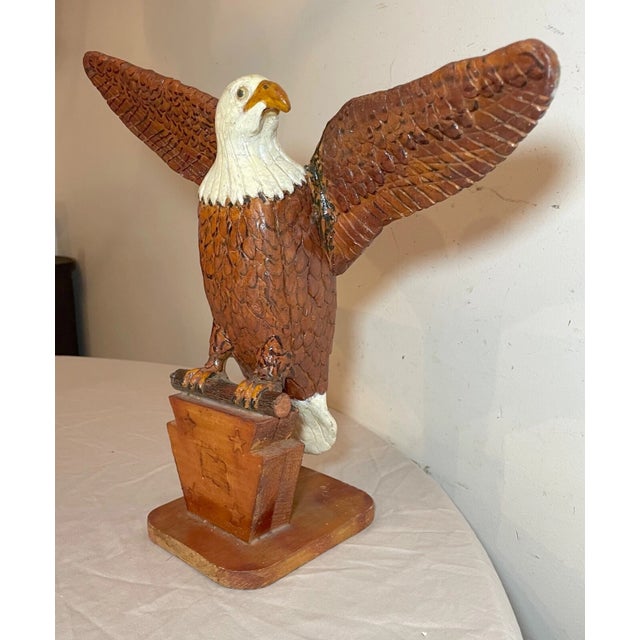 Vintage Hand Carved Wood Folk Art American Bald Eagle Bird Sculpture Statue For Sale In New York - Image 6 of 12