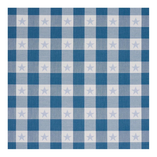 Schumacher Independence Plaid Fabric in Blue For Sale